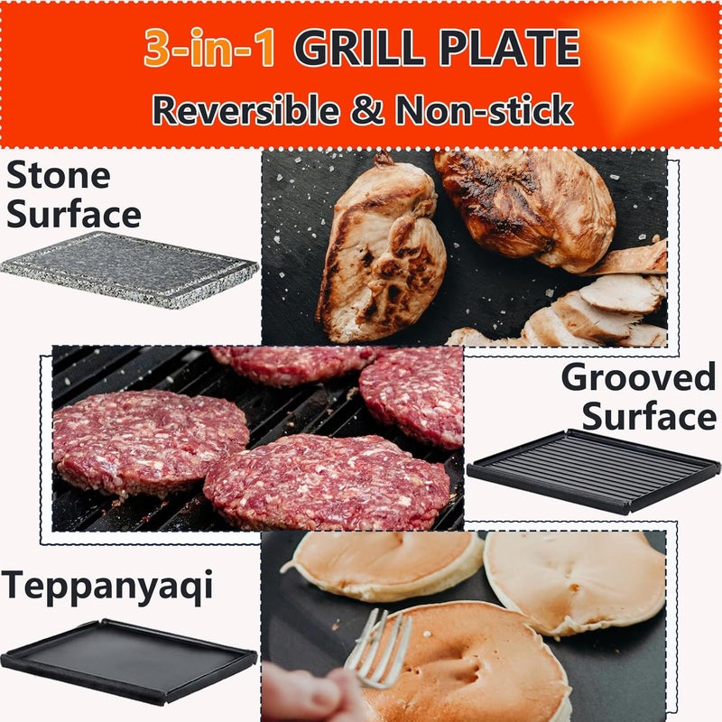 GIVENEU Raclette Grill, 1200W Electric Indoor Table Grill with Reversible Non-Stick Plate & Natural Stone | 3 in 1 BBQ Raclette with 8 Cheese Melt Pans, Wooden Spatulas & Temperature Control - Image 3